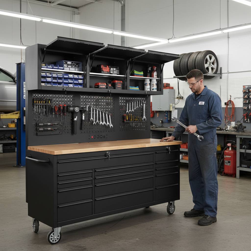 Overhead Pro 72" Rolling Tool Chest | 79" Tall | 14 Drawers | Overhead Cabinets | Pegboard & Power Strip