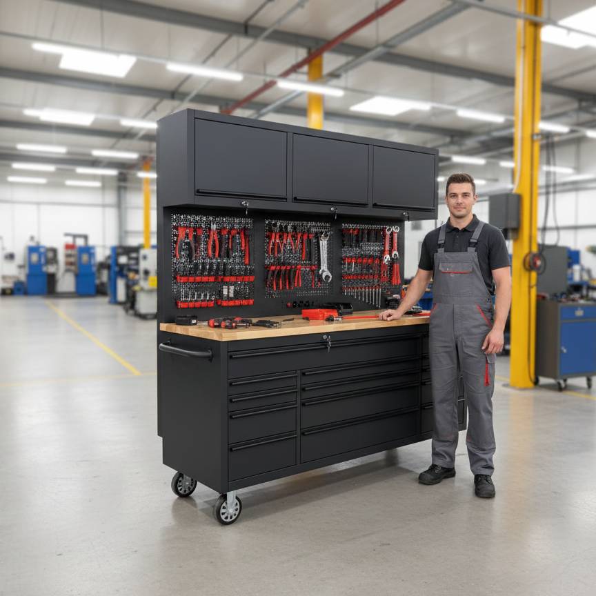 Overhead Pro 72" Rolling Tool Chest | 79" Tall | 14 Drawers | Overhead Cabinets | Pegboard & Power Strip